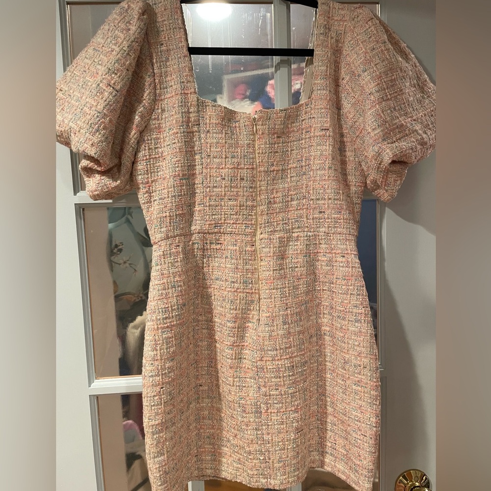 Pink Tweed puff sleeve Mini Dress Size M
